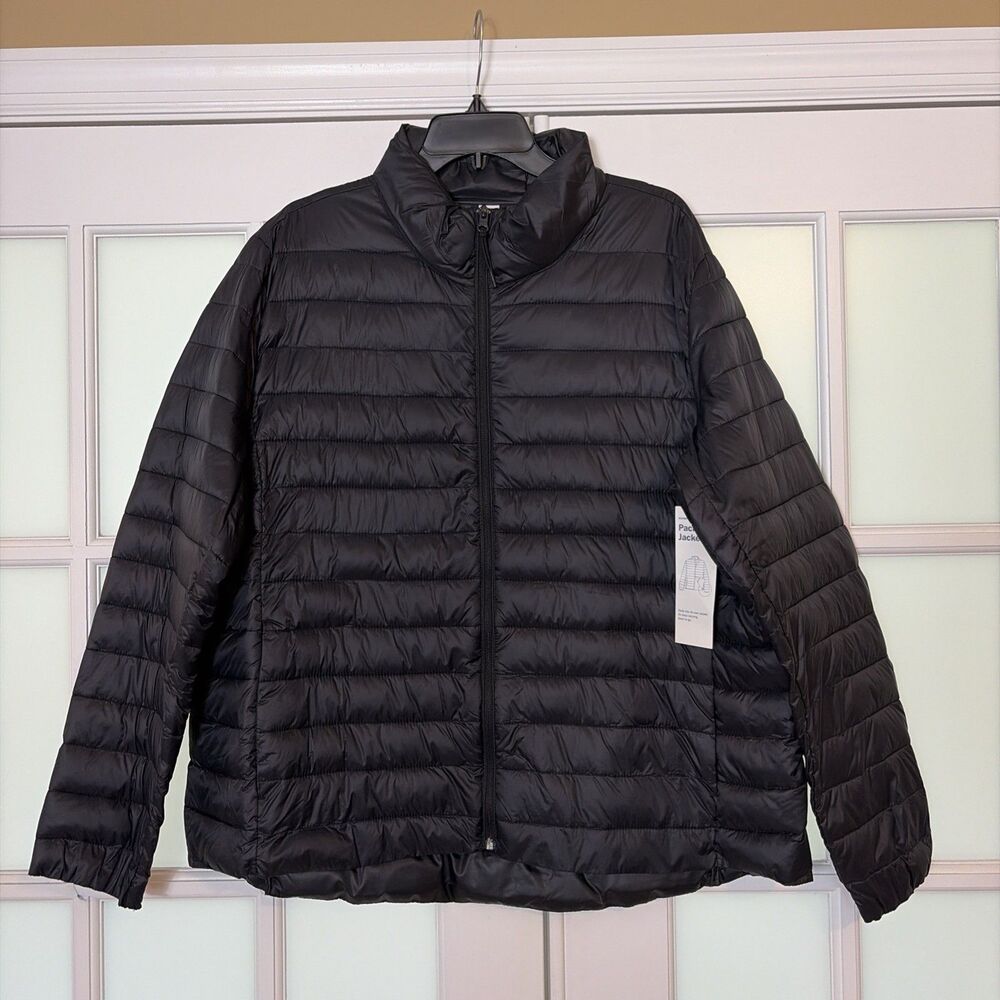 Old Navy Women’s XXL Packable Puffer Jacket Black Mid-Length Insulated Coat NWT